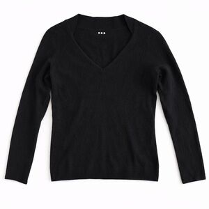 Three Dots Cashmere V-Neck Sweater Classic Quiet Luxury Knit Office Black XL